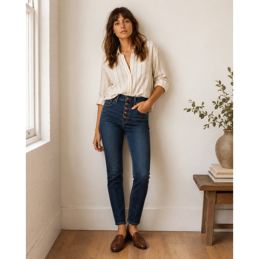 Madewell 10" Roadtripper High Rise Button Fly Skinny Jeans‎ Size 26 Tall